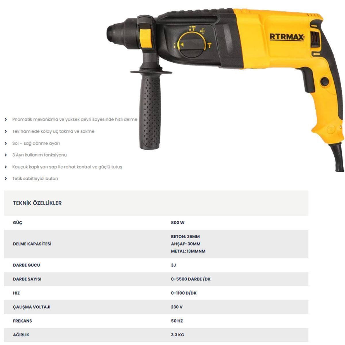 Rtm 226 Elektropnömatik Kırıcı  800w 3,3 kg