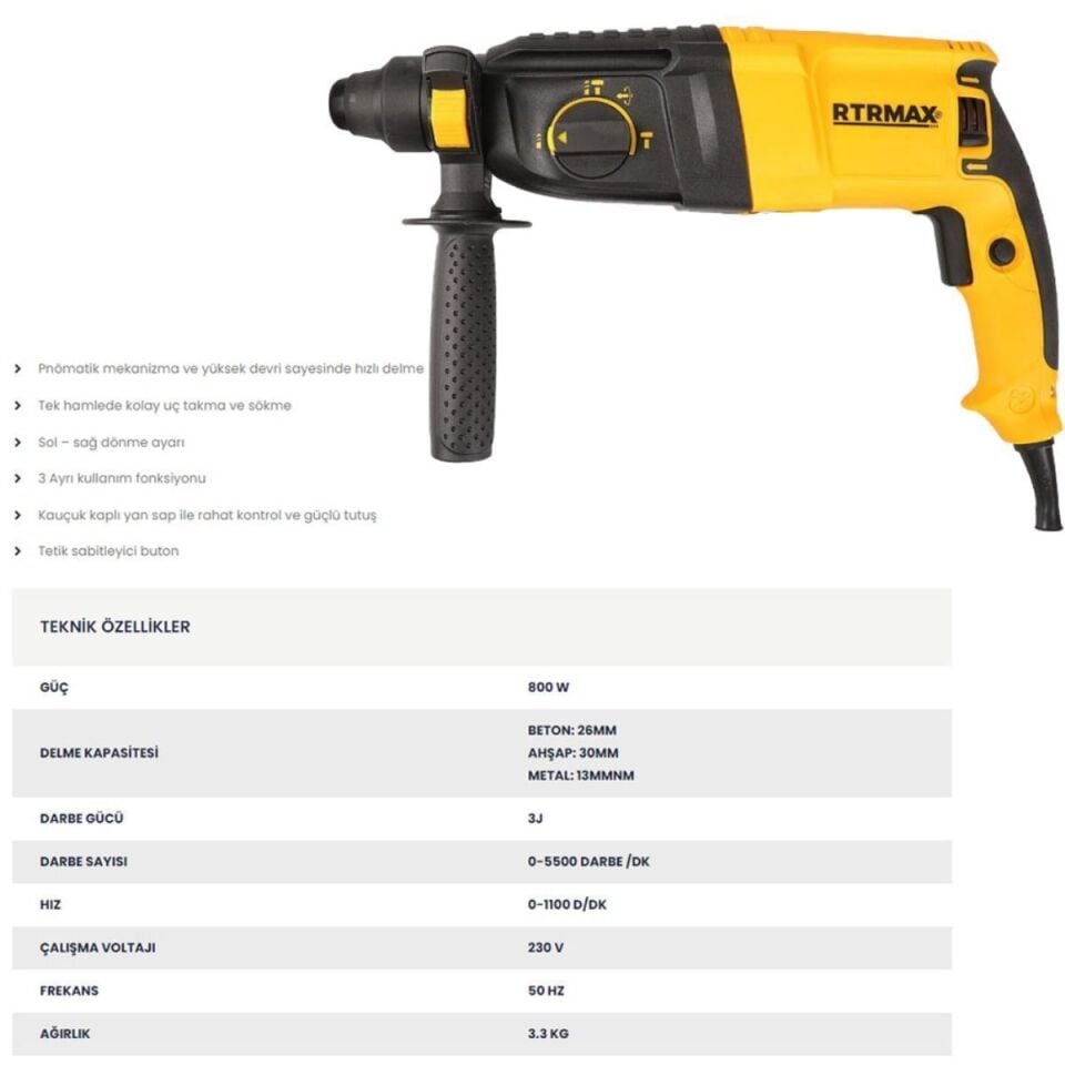 Rtm 226 Elektropnömatik Kırıcı  800w 3,3 kg