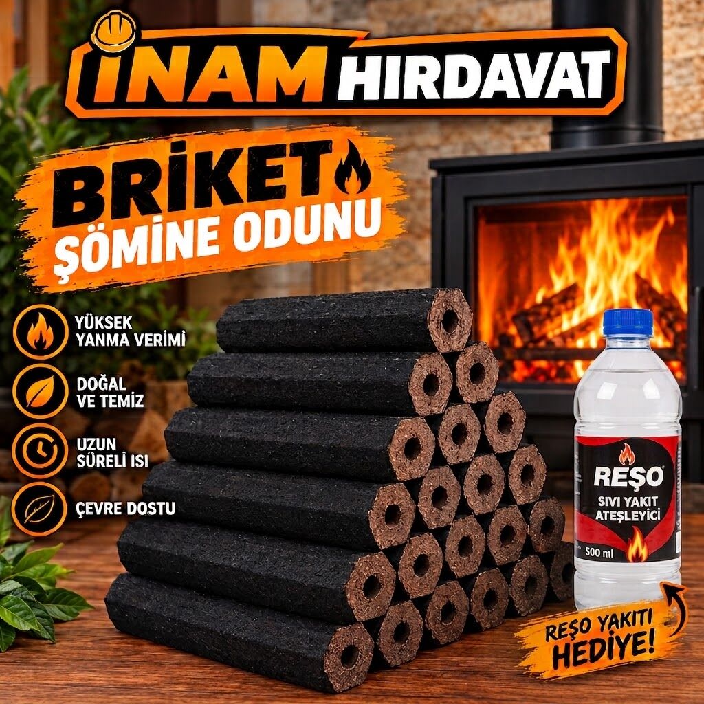 Briket Şömine Odunu -Pres Odun - 75 Kg - Yüksek Kalorili - 0.5 Litre Jel Hediyeli