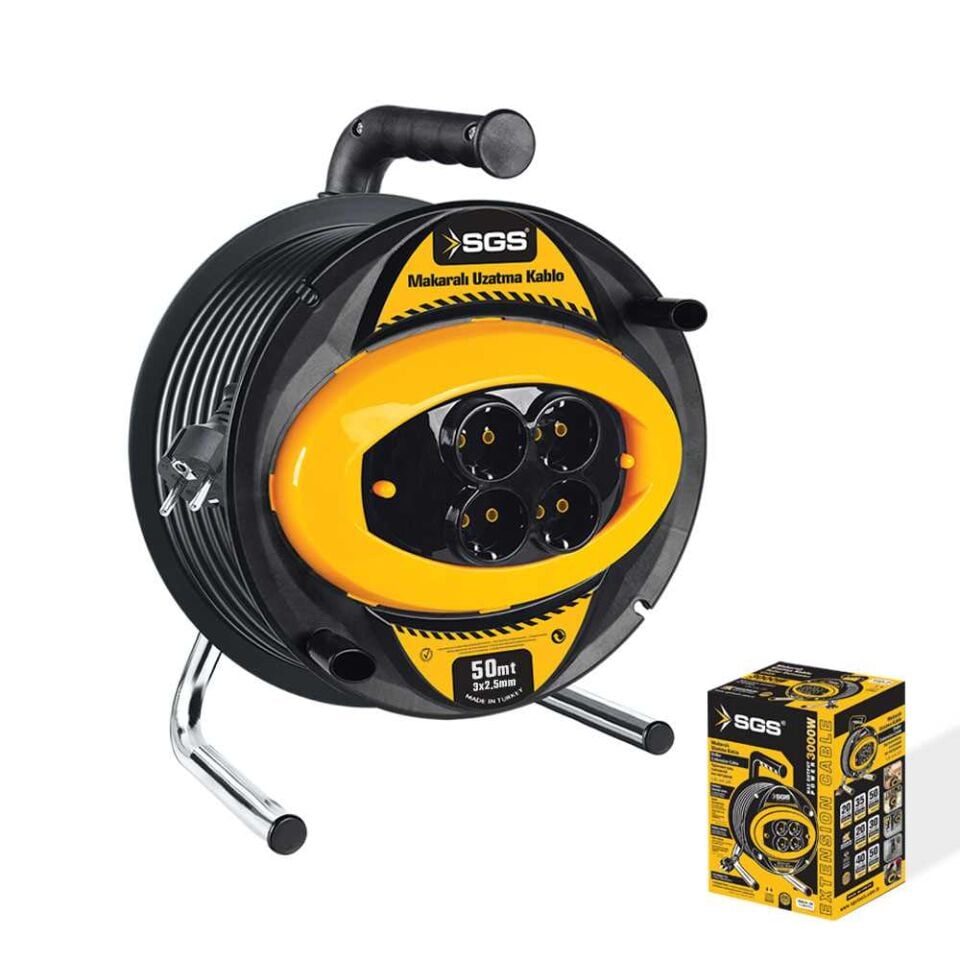 Makaralı Uzatma Kablosu 3x2,5 mm - 50 Metre - SGS2136 - 4 Lü Priz