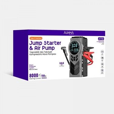 Auhma A7722 4'ü 1 Arada Akü Takviyeli Şarjlı Hava Pompası | Powerbank & Dijital Fener