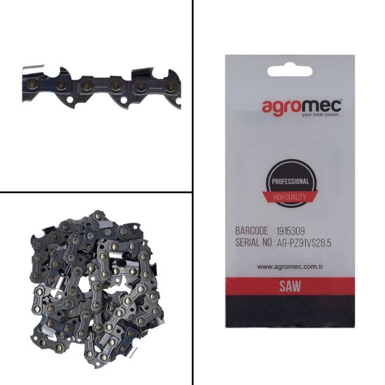 AG-PZ91VS -  28.5 Zincir 91 Ayak 050''-1.3mm.Yuv.28.5 Diş- Elektrikli Testere Zinciri