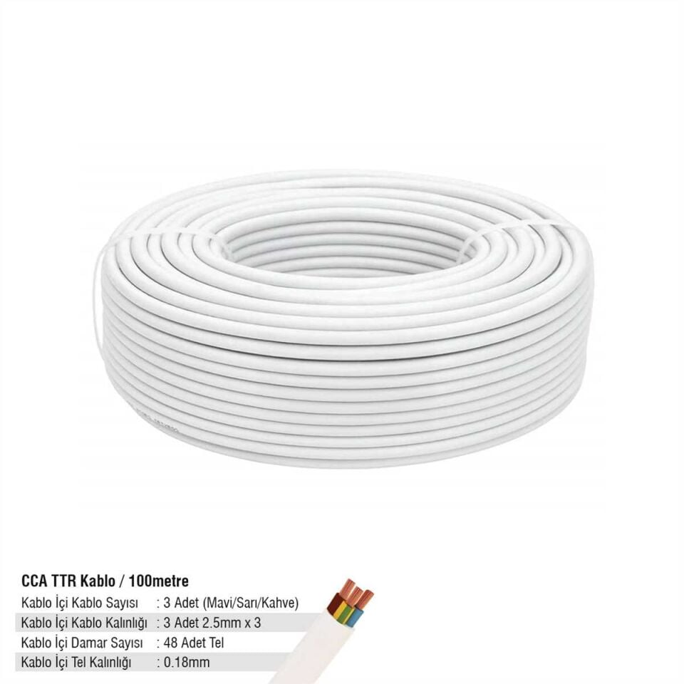 CCA TTR Kablo 3*2,5 - 48*0,18 Beyaz Renk - SGS3556