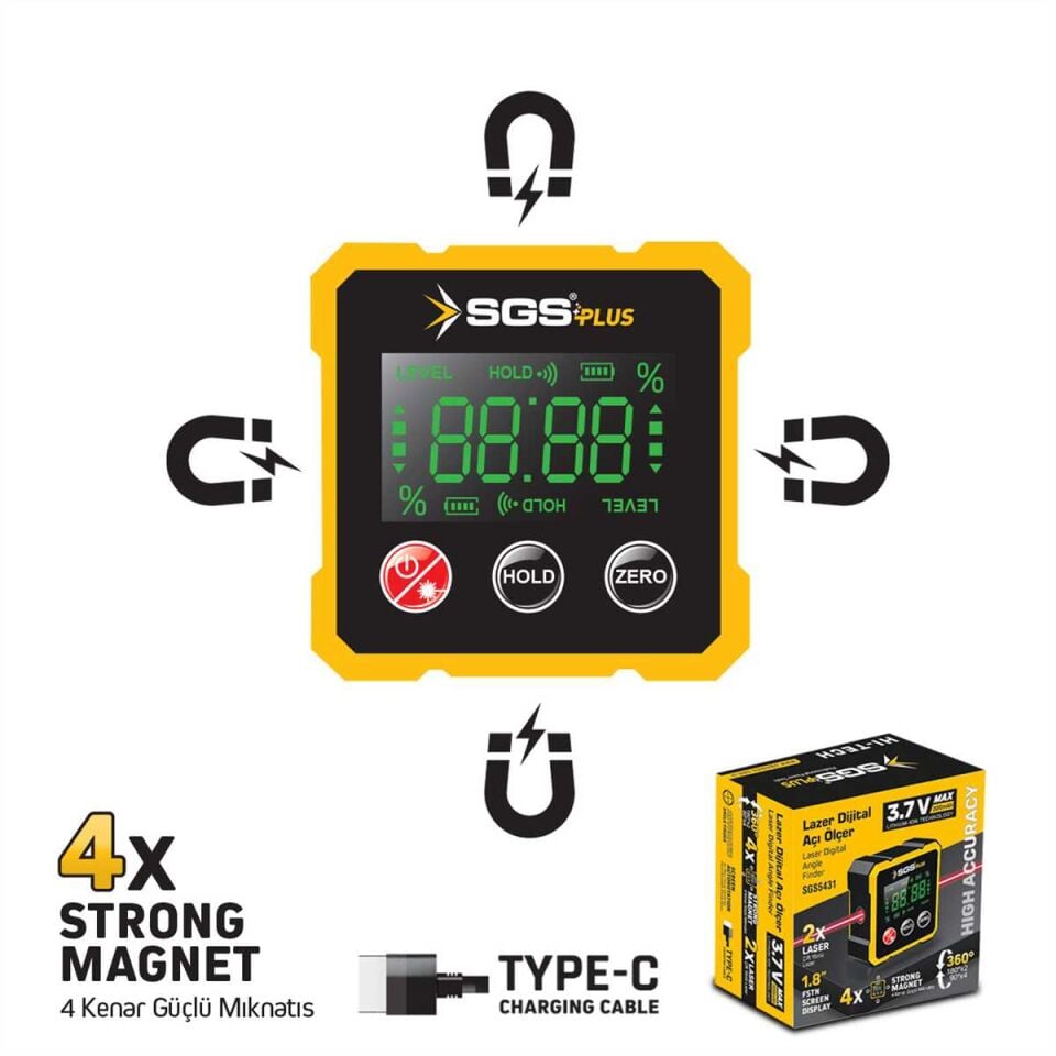 SGS5431 - SGS Lazer Dijital Açı Ölçer Mıklatıslı