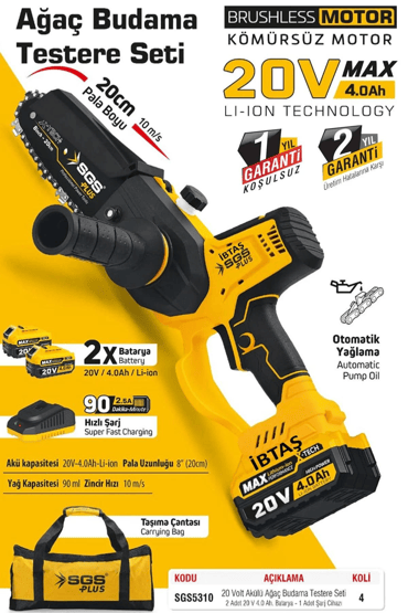 SGS5310  Budama 20 cm Palalı - Çift Bataryalı 20v-4A