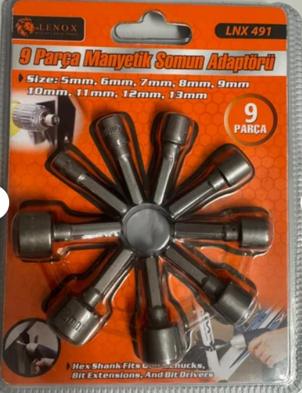Manyetik Somun Adaptör Seti 9 Parça Matkap Uyumlu Lokma Uç Seti Vidalama Aparatı