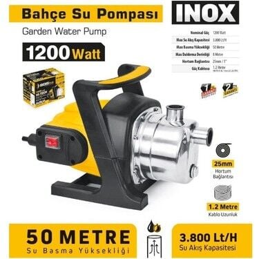 Sgs 5374 İnox 50 Metre Paslanmaz Bahçe Kuyu Su Pompası 1200 Watt