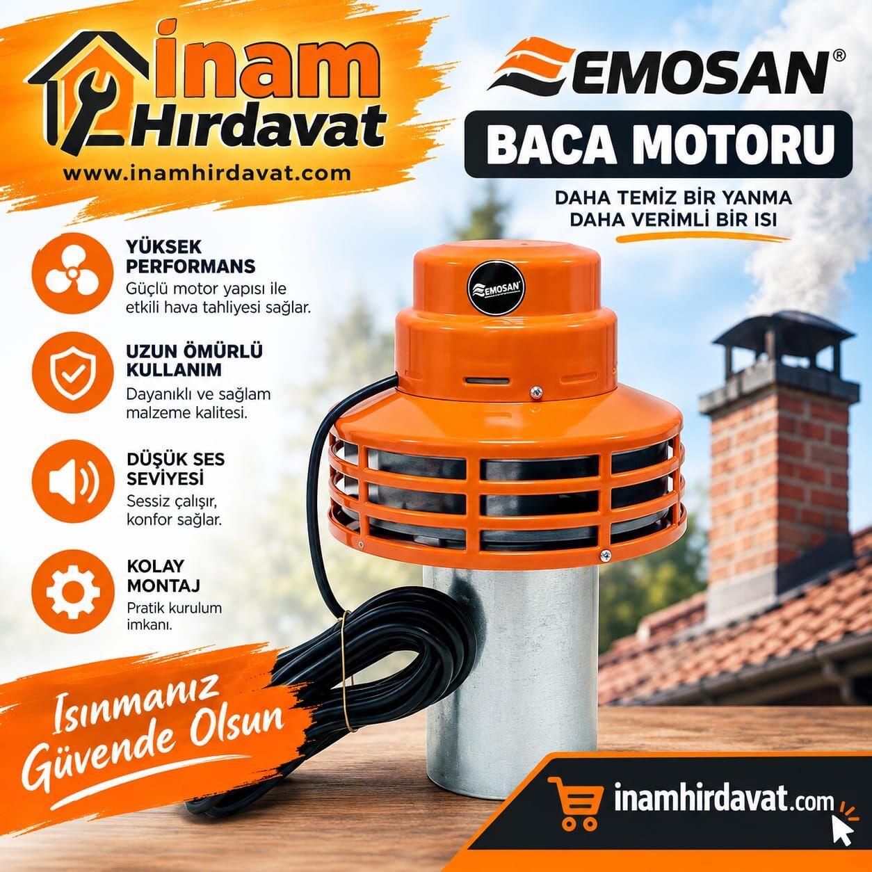 Emosan Baca Motoru - Baca Fanı - 2820 Devir - 370Watt - Boru Temizleme Motoru