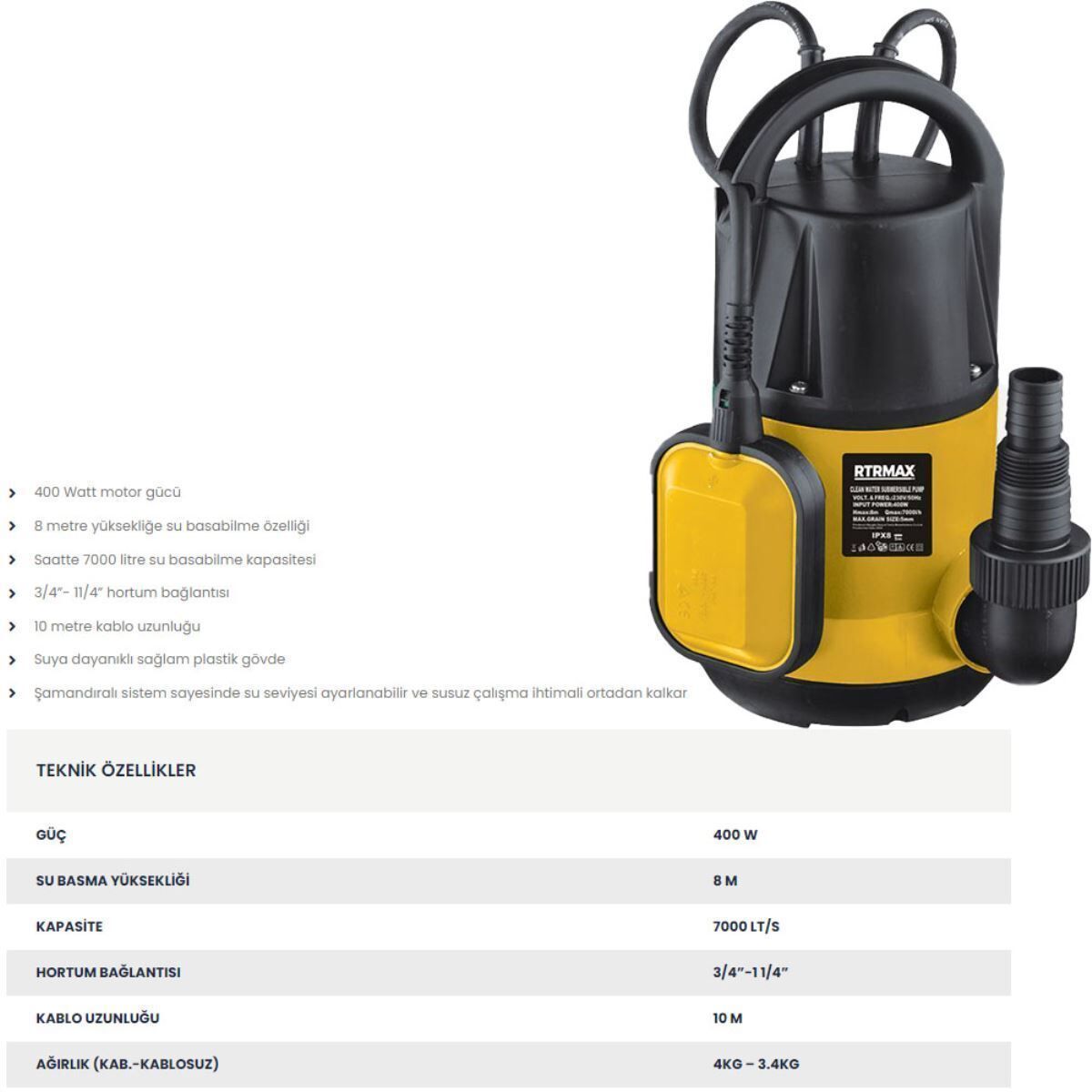 RTM814 Temiz Su Dalgıç Pompa
